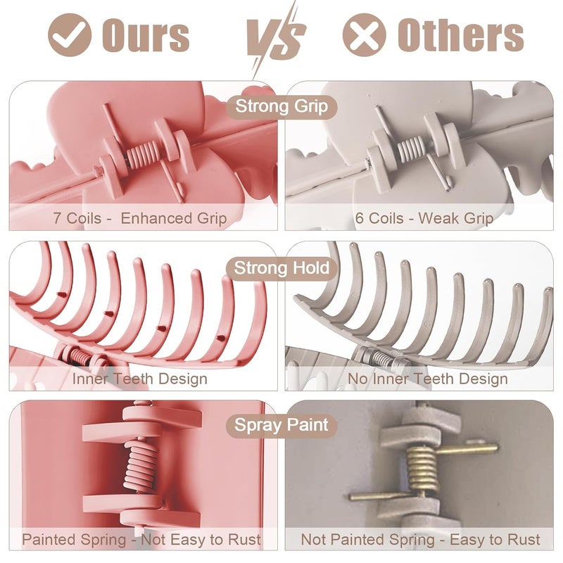 TOCESS Hair Claw Clips for Women - 8PK Large Neutral Matte Jumbo Hair Clips for Thick, Thin, Long, Short, Curly Hair Girls, Big Jaw Clip Set for Daily Use (Deep Pink) - Image 2
